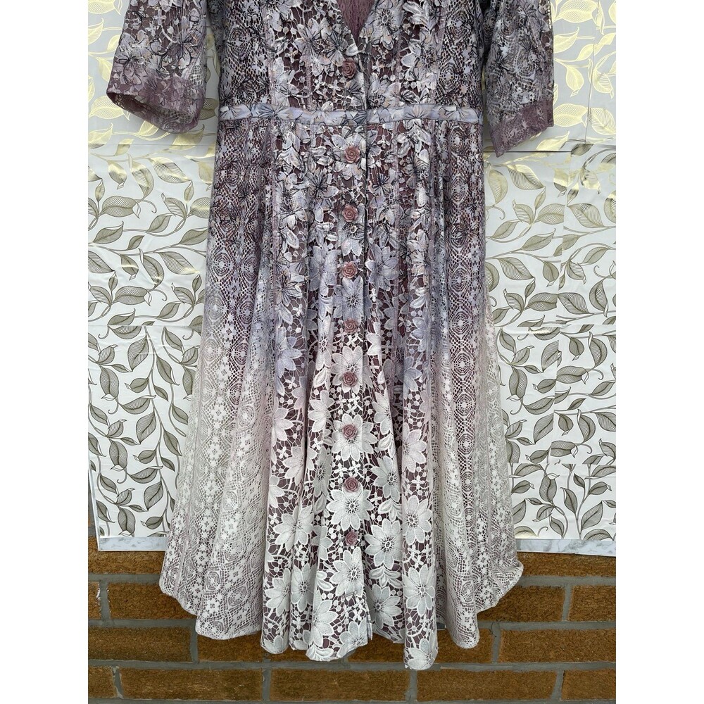 Byron Lars Beauty Mark Ombre Floral Lace Reversible Dress Rose Buttons Mauve 8 - Picture 4 of 12